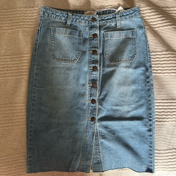 NWT Marine Layer Brooke Denim Button Front Midi Skirt - Picture 3 of 6